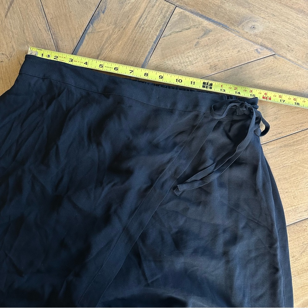 Eileen Fisher Pure Silk Georgette Crepe Wide Leg Wrap Black Skirt Pants Luxury S - Picture 6 of 11